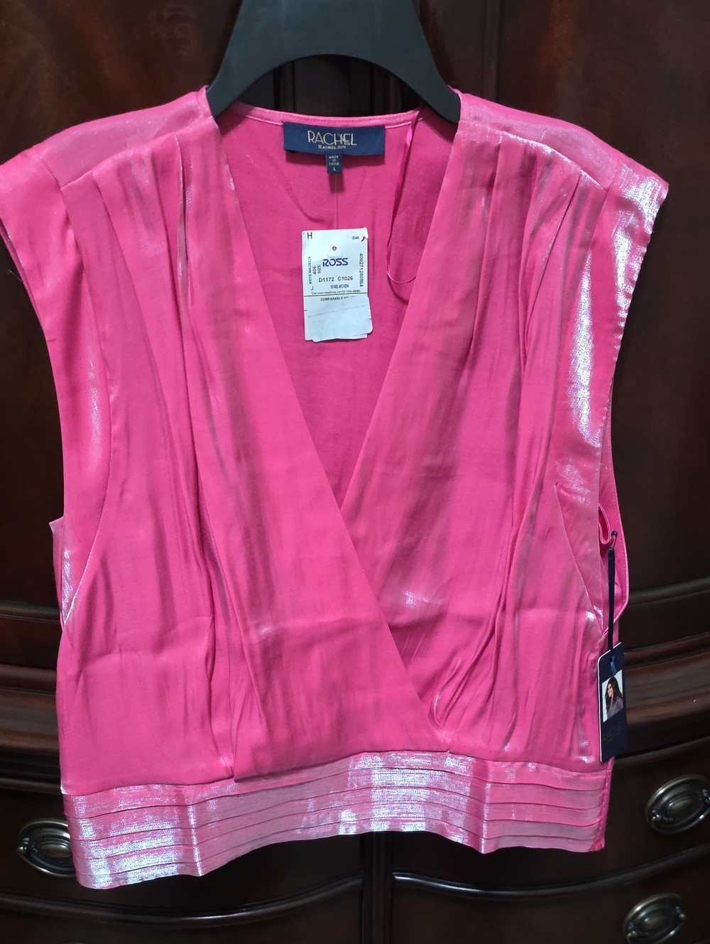 Rachel Shiny Pink Surplice Satin Blouse